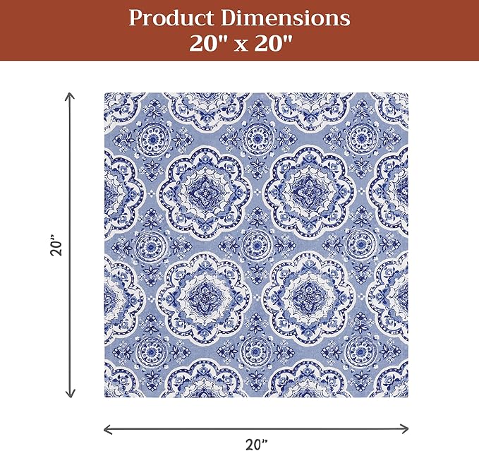 Maison d' Hermine Cloth Napkins Set of 4 100% Cotton Everyday Reusable Square Napkins Cloth Washable Dinner Party Wedding Restaurant Gifts for Mothers Day Spring/Summer(Melodie Bleue, 20" x 20")