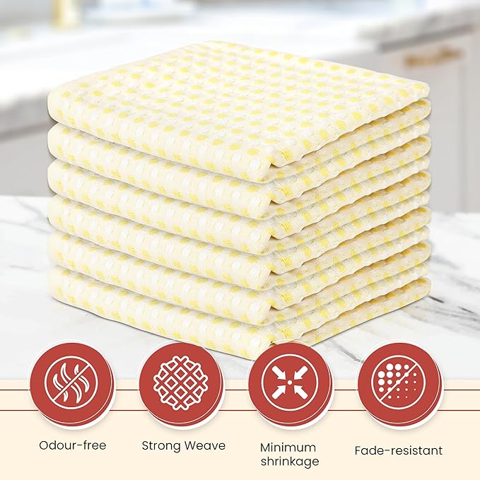 Vintage Vista 100% Cotton Dish Cloths (Pack of 6) - Dish Rags for Washing Dishes - Reusable & Highly Absorbent Kitchen Towels - Kitchen Rags fo Easter - (12" x 12" - Lemon Yellow Honeycomb)