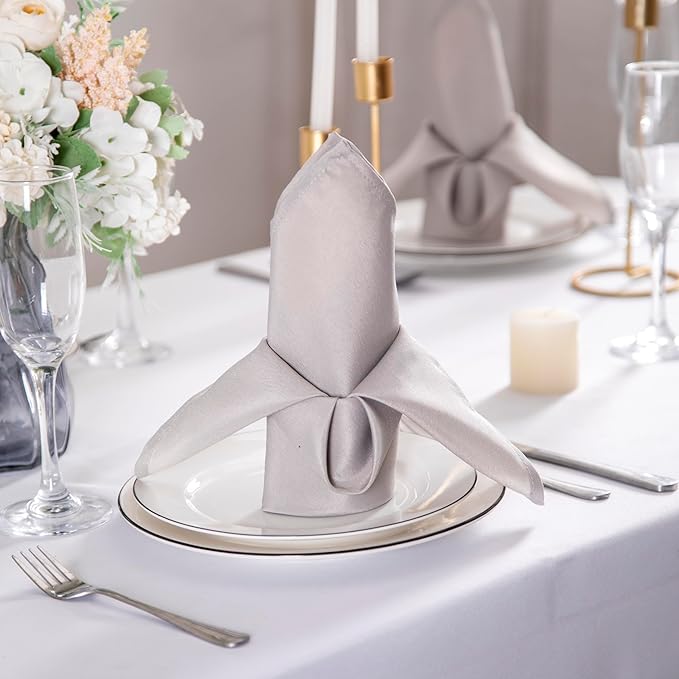 Bailarina Cloth Napkins Set of 40,17x17 inches Dinner Napkins Cloth Washable,Polyester Square Table Cloth Napkin Bulk with Hemmed Edges Ideal for Banquets, Parties and Weddings-Silver