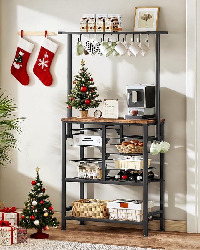CHOEZON Pots and Pans Organizer Rack, Kitchen Bakers Rack, Multi-Tier Storage Shelf, Kitchen Island Table, Cooking Rack with Pots and Pans Storage, Rustic Brown and Black TPR60BF
