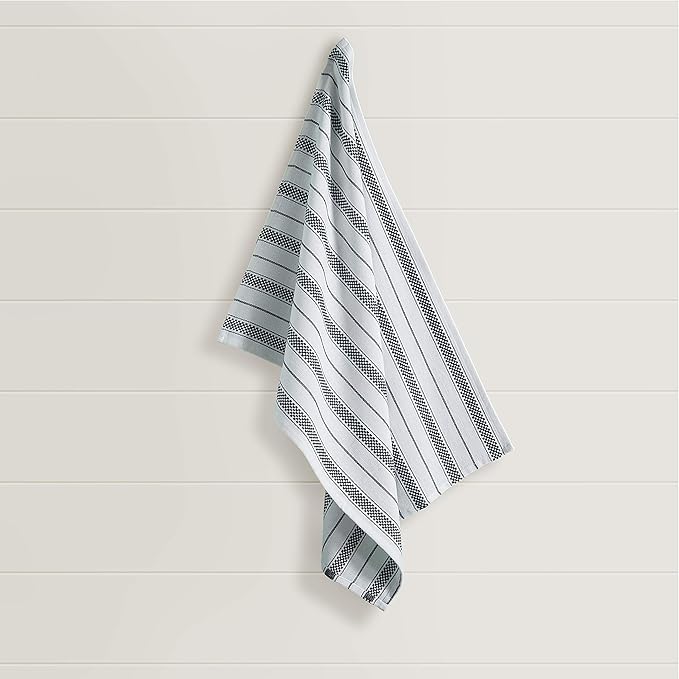Kitchen Towels Set – Pack of 3 (20’’ x 30’’) Extra Large Premium Cotton Dish Towels for Kitchen – Absorbent – 100% Cotton – with Hanging Loop – Black Multi Design Striped