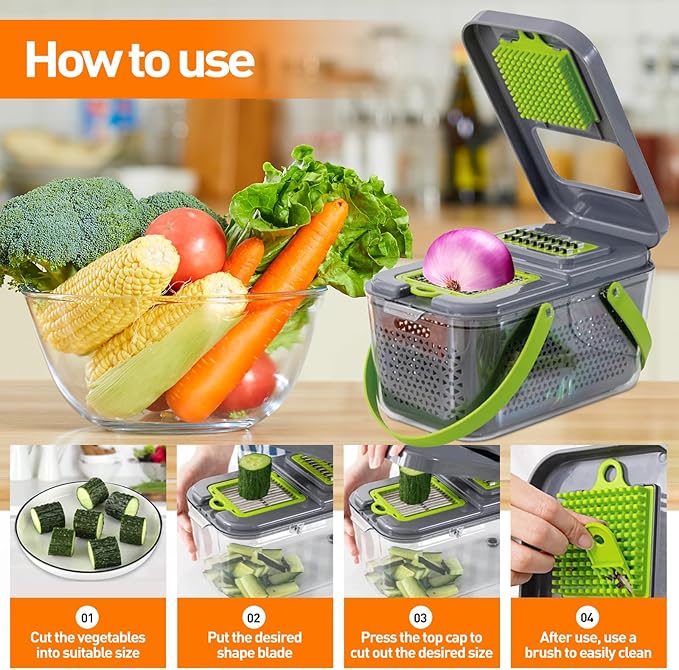 APSARAS USA Pro 18 in1 Vegetable Chopper, Food Chopper with Container, Veggie Slicer & Cutter for Onion Salad,Kitchen Gadgets Accessories,Home Essential Gadget&Kitchen,1.8L