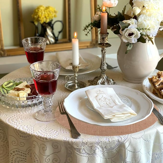 12 Pcs Natural Burlap Placemats, 11.8in Round Reusable Jute Table Mats Boho Natural Linen Table Mats Brown Circle Placemats for Wedding Party Farmhouse Decor Rustic Dinner Setting