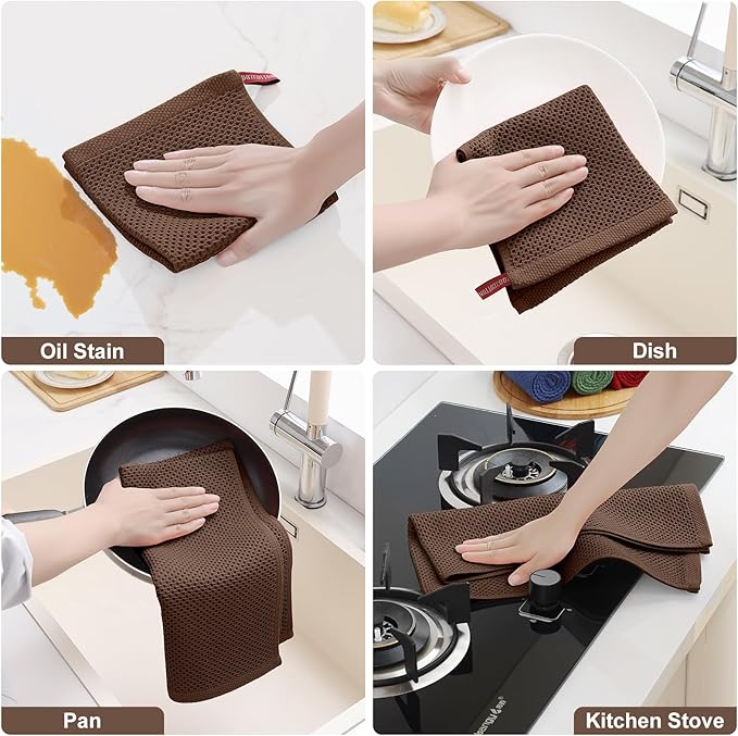 Homaxy 100% Cotton Kitchen Towels and Dishcloths Set, 12 x 12 Inches and 13 x 28 Inches, Set of 8 Bulk Kitchen Towels Set, Ultra Soft Absorbent Dish Cloths for Washing Dishes, Coffee