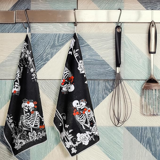 Bencailor 6 Pcs Retro Kitchen Towels 15.7 x 23.6 Inch Farmhouse Vintage Hand Towels Decorative Absorbent Dish Cloth for Bathroom Decor for Cooking Baking Cleaning(Black, White,Skeleton)