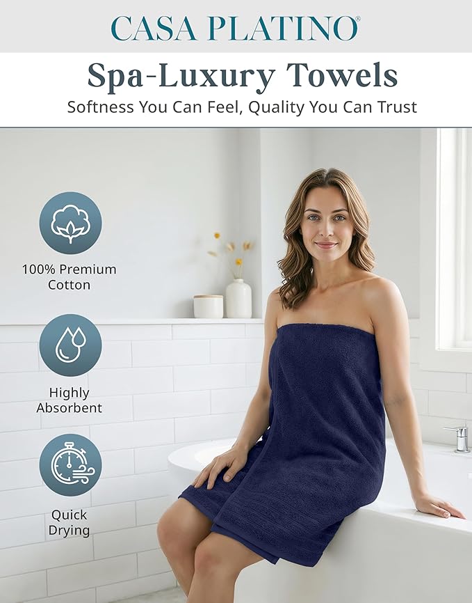 24-Piece Premium Bathroom Towel Sets – Ultra Soft 100% Cotton Towel, 2 Bath Sheets, 2 Bath, 2 Gym Towel, 4 Fingertip, 6 Hand, 8 Washcloths, Hotel & Spa-Quality Design, Easy to Wash – Navy