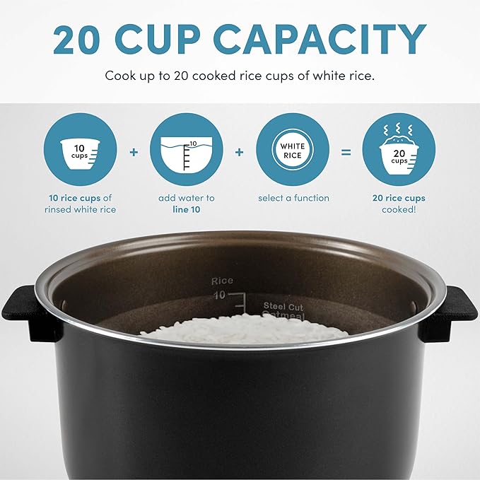AROMA® 20-Cup Slow Cook Rice Cooker and Brown Rice Cooker with Lift-Out Pot Handles and Silicone Storage Lid — PFAS-Free CoreCoat™ Ceramic