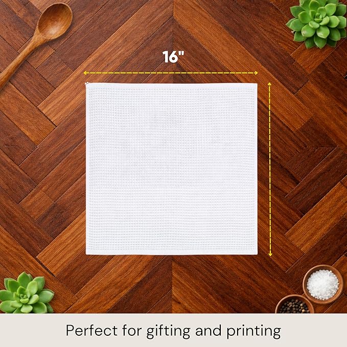 Microfiber Wholesale Sublimation Blanks Towels 16x16 - Premium Waffle Weave Microfiber Towels for Kitchen - Polyester Blanks for Kitchen or Craft Use - 6 Pack