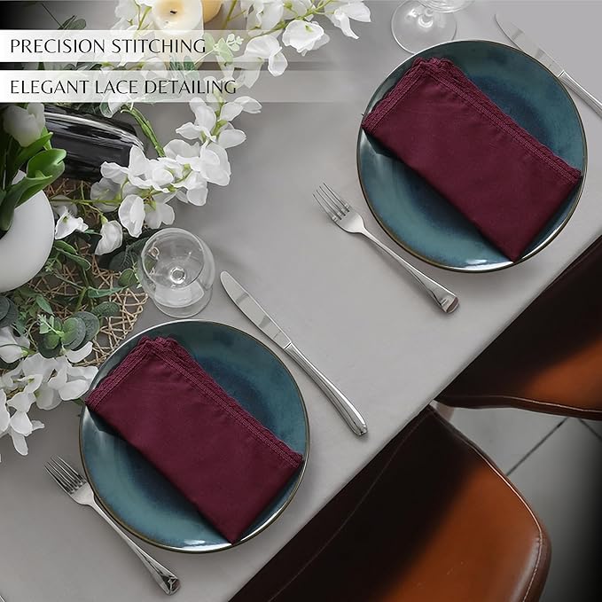 Ramanta Home Linen Flax Cloth Napkins Set of 12 Burgundy, 18x18 Inch | Easter Premium Cotton Linen Flax Lace Soft & Durable | Washable Ideal for Spring Basket Décor, Wedding, Kitchen, Everyday Use