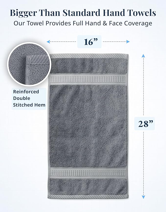 LANE LINEN Hand Towels for Bathroom - 6 Pack (16" x 28"), 100% Cotton Face Towel Set - Soft, Fade & Shrink Resistant - Hotel & Spa Inspired Hand Towels for Bathroom for Modern Family Homes - Cool Grey