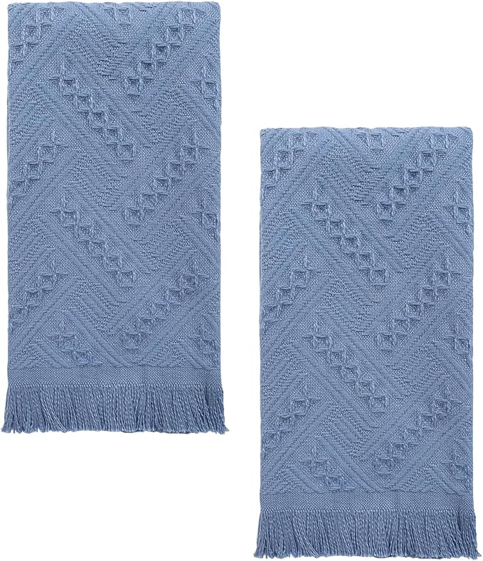 YoulerTex Luxury Decorative Hand Towels Bathroom: 2 Packs 14X30 100% Cotton Turkish Absorbent Soft Face Towel Set for Boho Bathroom Decor Kitchen Hotel Spa Farmhouse Guest Tea Gift (04 Blue, 14"x30")