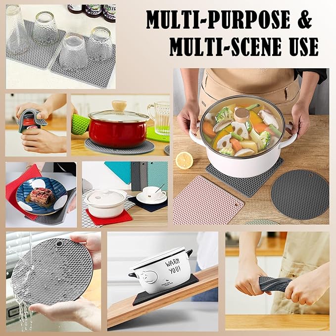 Silicone Pot Holders and Oven Mitts Mini, Trivets for Hot Dishes and Hot Pan, Hot Pads for Kitchen, Countertops, Oven Gloves Heat Resistant, Spoon Rest, Red