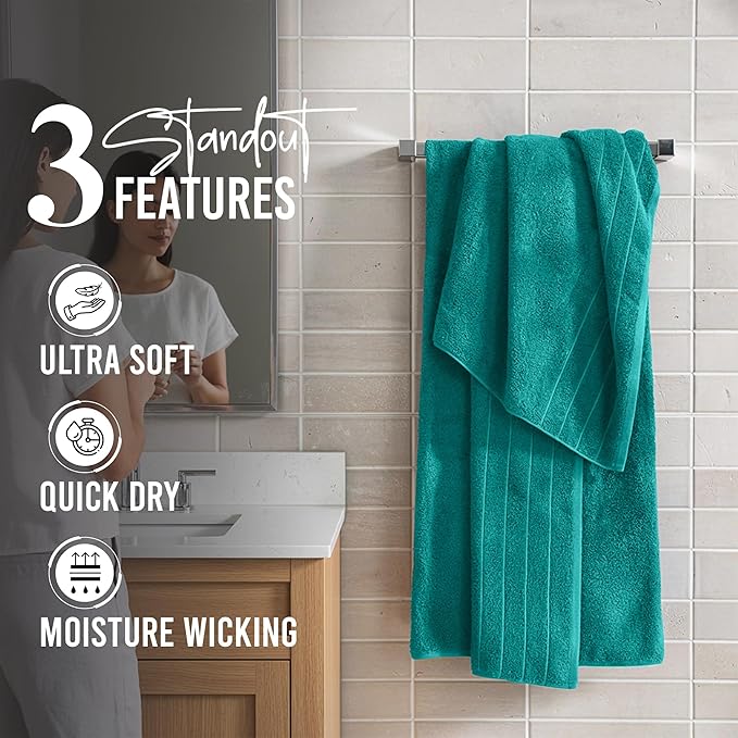 RIVERSIDE Pack of 4 Premium Extra Large Bath Towels 30 x 60 Inches, 100% Cotton, Super Soft & Highly Absorbent, Larger & Lighter Weight, Quicker to Dry, Perfect for Bathroom, Teal