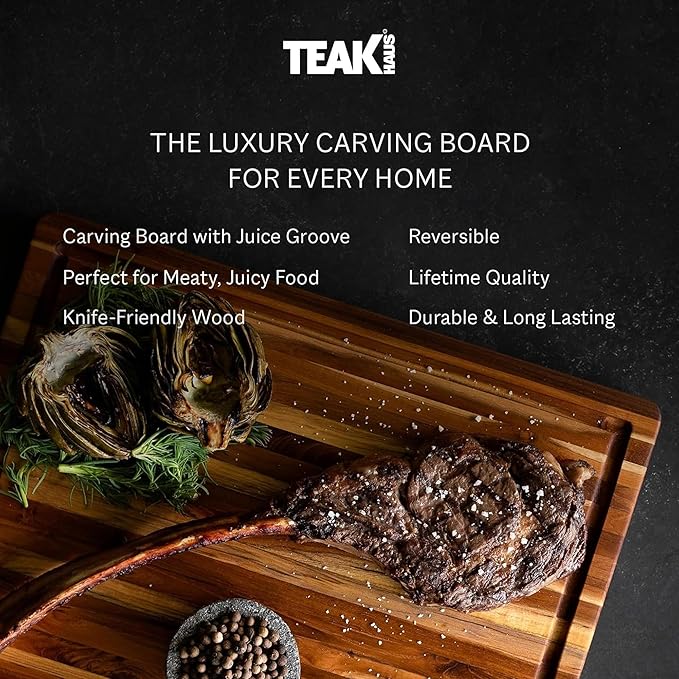Teakhaus Cutting Board - Small (S) Wood Cutting Board with Juice Groove (14”L x 10”W) Holiday Gift Ideas for Men and Women - Gift-Ready, Thin, Lightweight, Reversible, Knife Friendly - FSC Certified