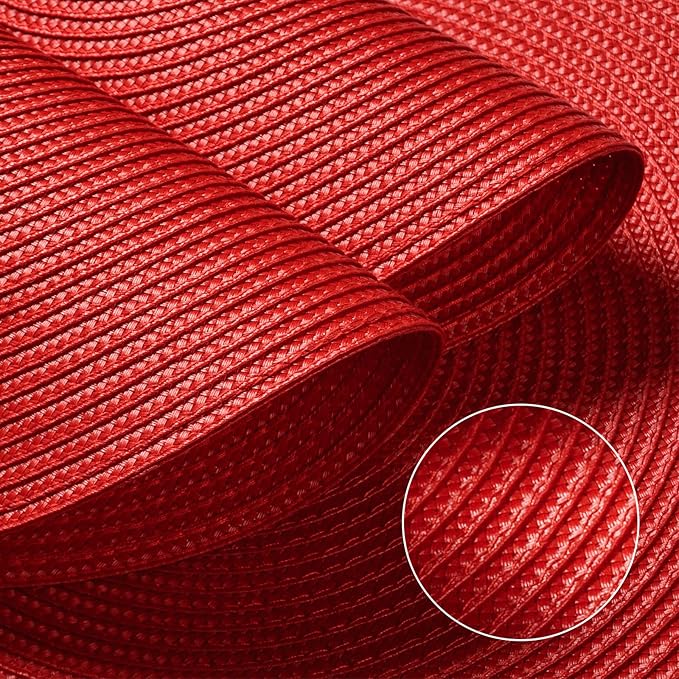 FunWheat Round Braided Placemats Set of 4 Table Mats for Dining Tables Woven Washable Non-Slip Place mats 15inch (Red, 4pcs)