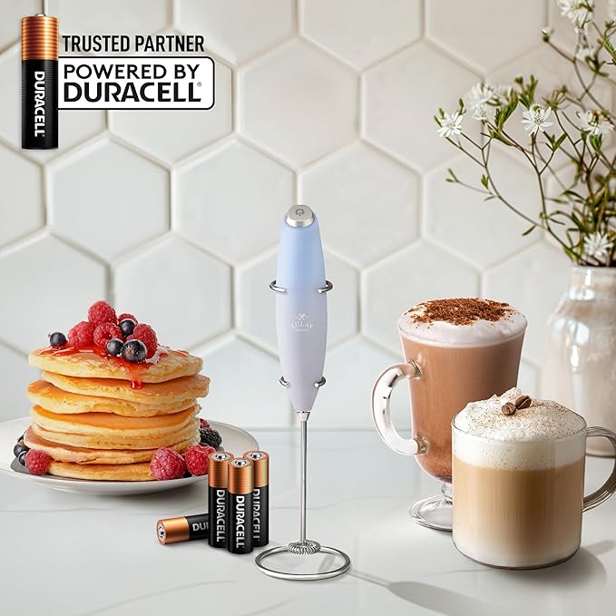 Zulay Kitchen Powerful Milk Frother Wand With 4 AA Duracell Batteries - Ultra Fast Handheld Drink Mixer - Electric Whisk Foam Maker for Coffee, Lattes, Cappuccino, Matcha & Creamer - Cloud