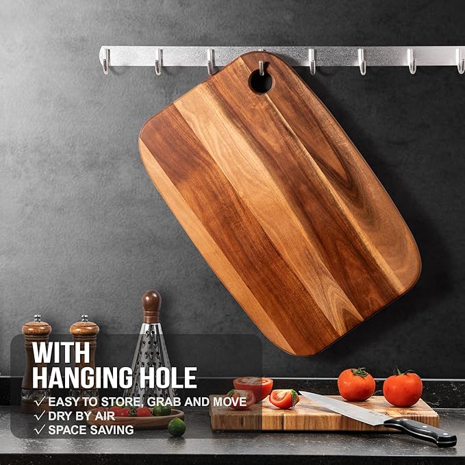 Acacia Wooden Cutting Board,JAMES.F Large Wood Cutting Boards for Kitchen, Big Chopping Boards Thick Serving Boards for Meat, Bread or Vegetables (Large,18.1" x 11.8" x 0.7")