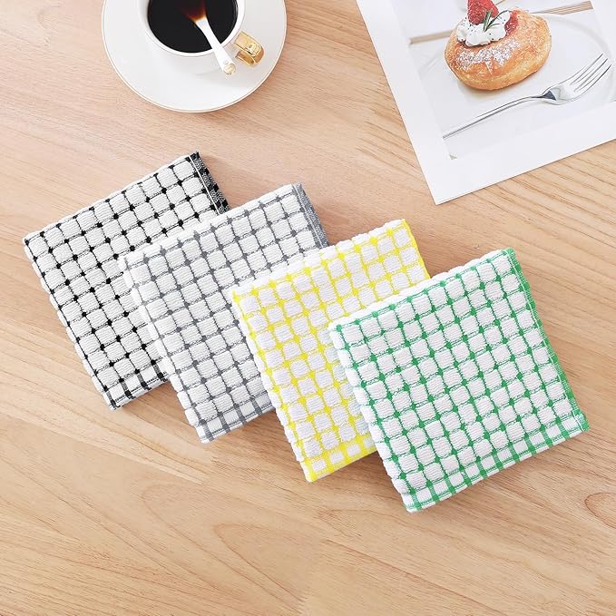 Kitinjoy Cotton 16 Pack Terry Kitchen Dish Cloths, 12 x 12 Inches Super Soft and Absorbent Dish Rags, Quick Drying Dish Towels for Washing Dishes, Multi-Colored