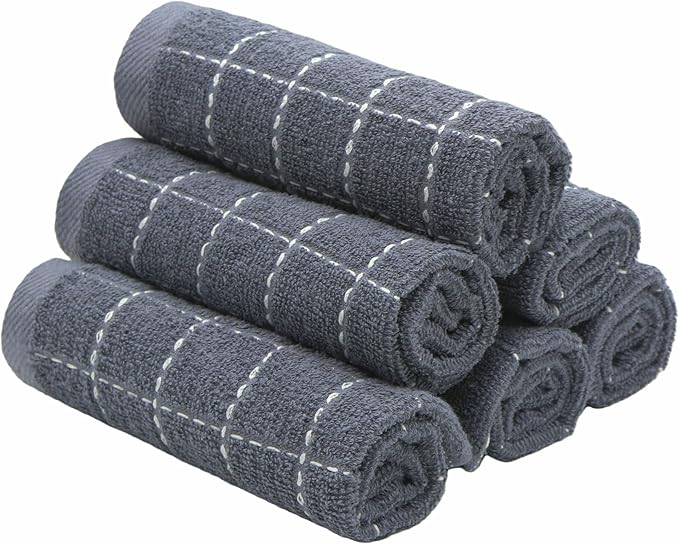 Natural Cotton Dish Cloths Waffle Weave Kitchen Towels,Ultra Absorbent Quick Drying Dish Towels, Soft Comfort Cleaning Cloth Washcloths, Set of 6 (Grey, 12 x 12 Inches)