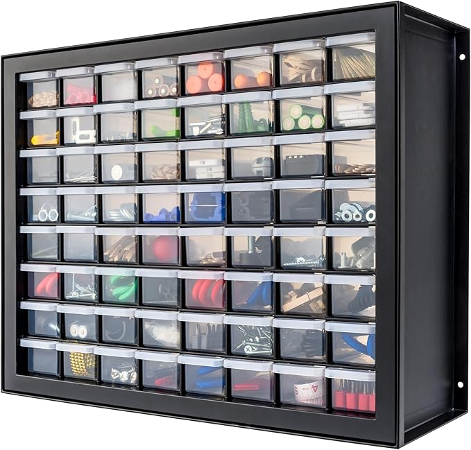 IRIS USA Small Parts Storage Cabinet, Made in USA, 64-Drawer Organizer for Hardware, Screws, Nuts & Bolts, Electronics, Beads, Craft Supplies, Building Bricks, Teacher Toolbox Storage – Black