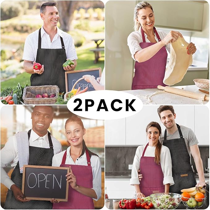 BeLuyi 2 Pack Adjustable Bib Apron with 2 Pockets Chef Cooking Kitchen Restaurant Aprons for Women Men