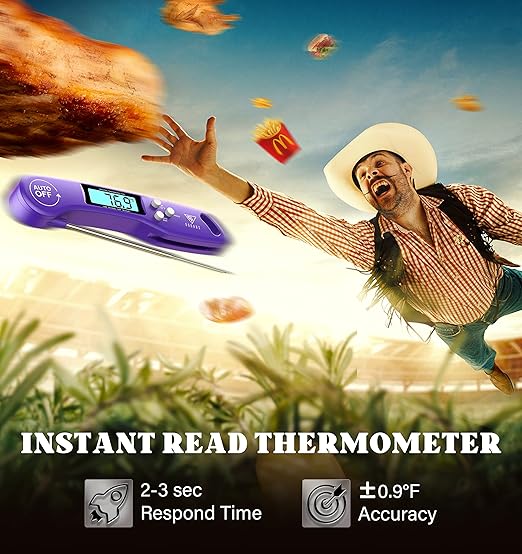 DOQAUS Digital Meat Thermometer, Instant Read Food Thermometer for Cooking with Backlit & Auto-Rotating Display, 4.6” Probe for Grilling, Baking, and Perfect BBQ - Purple