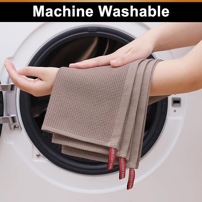 Homaxy 100% Cotton Waffle Weave Dish Cloths - 6 Pack Soft and Absorbent Dish Towels - 12 x 12 Inches Quick Dry Dish Rags - Beige/Dark Grey/Brown