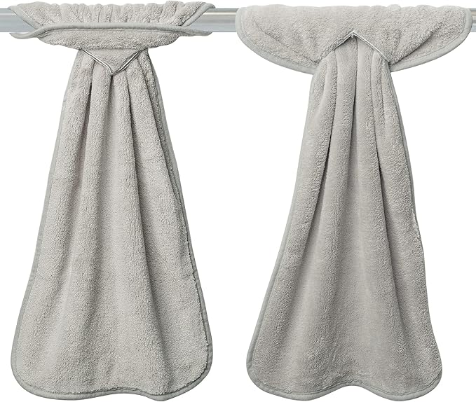 R HORSE 4Pcs Grey Hand Towels with Hanging Loops, Absorbent Coral Fleece Gray Kitchen Cleaning Dishcloth Soft Thick Oven Dish Cloth Dry Hanging Hand Towel for Kitchen Bathroom