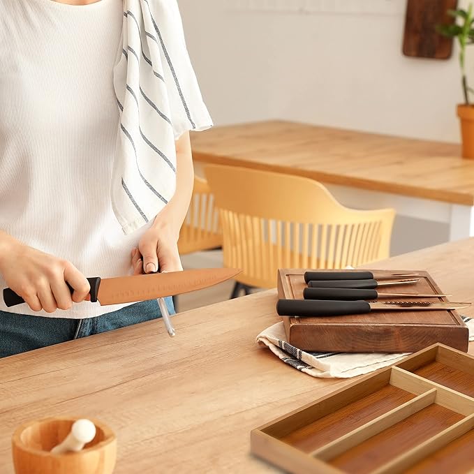 Relaxdays Bamboo Kitchen Drawer Insert Organiser 5 Separate Compartments, Wood, Brown