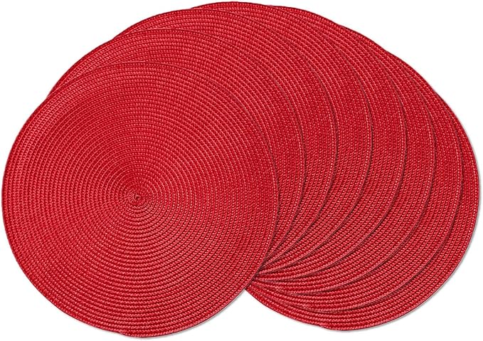 AHHFSMEI Round Placemats Set of 8 Heat Resistant Washable Non-Slip Woven Braided Table Mats for Dining Table Kitchen & Home Decor (red,8)
