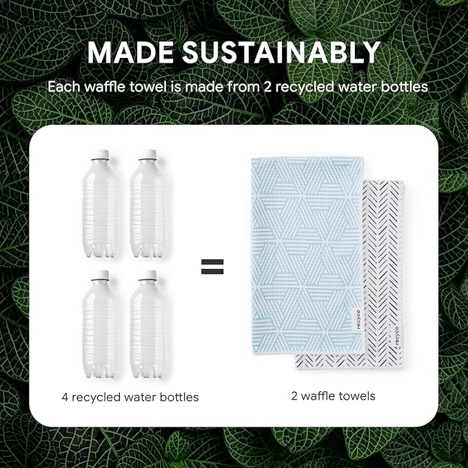 RECYCO Waffle Kitchen Towel Set of 2 - Quick Dry Microfiber Sustainable Dish Towels - Ultra Absorbent Reusable Cleaning Tea Towels - Lightweight Hand Towels,16”x 28”, Modern Maze