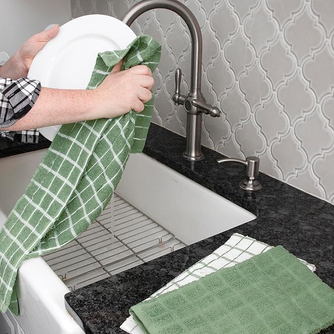 Ritz Premium 3-Pack Kitchen Towel & 6-Pack Dish Cloth Set - Highly Absorbent, Super Soft, Long-Lasting, 100% Cotton Terry Drying Cleaning Cloths, Juniper