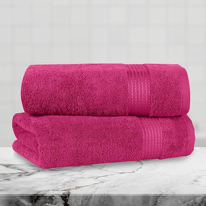 Mocassi Luxury 100% Turkish Cotton 2-Pack Bath Towel Set- Ultra Soft, Quick Dry Highly Absorbent 27 x 54 inch Premium Spa Hotel Quality 2PC Bath Towels - Luxurious Soft Bathroom Towels, Hot Pink