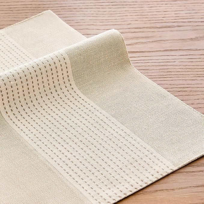 Wracra Linen Placemats, 12 x 18 Inch Set of 4 Placemats, Farmhouse Macrame Place Mats for Kitchen Table and Heat Resistant-Hemstitch Light Coffee 4PCS