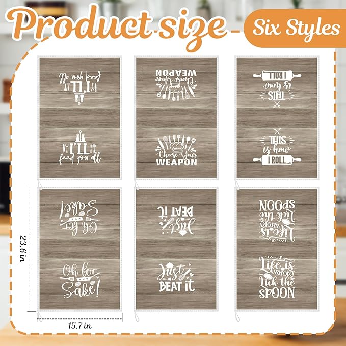 Bencailor 6 Pcs Wood Kitchen Towels Decorative Sets Dish Towels Absorbent Fast Drying Hand Tea Vintage Hanging Reusable Cleaning Dishcloths for Cooking Farmhouse Bathroom Accessory