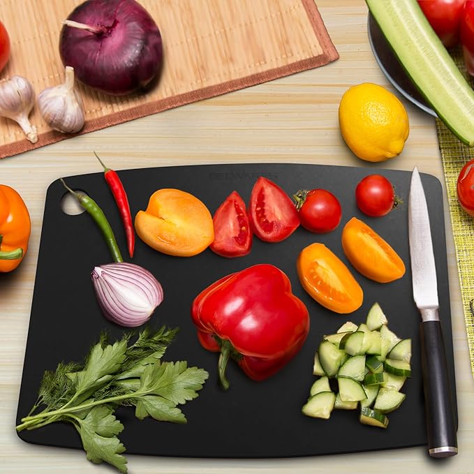 Dishwasher Safe Cutting Boards for Kitchen - Extra Large Composite Wood Cutting Boards - Thin, BPA Free & Eco-Friendly Chopping Board (18 x 12 Inch, Slate Black)