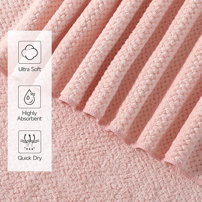 REDKISS Soft Bath Towels Set of 4-35 x 70 in Extra Large Coral Fleece Bath Towel, Highly Absorbent Plush Bathroom Towels for Adult, Quick Dry Towel Set for Spa, Gym, Travel, Pink, Camel, Olive, Gray