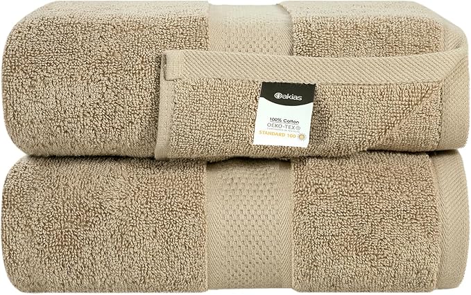 Oakias 2 Pack Bath Sheets Towels – 600 GSM Large Bath Towels 35x70, 100% Ring-Spun Cotton – Extra Soft, Highly Absorbent & Quick-Drying | Bathroom Hotels, Gym & Spa, Beige