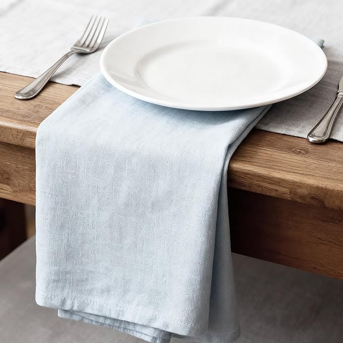 100% Pure Linen Napkins 18 x 18 Inch Baby Blue - Set of 6 Pack Oversized Dinner Table Cloth Napkin, Washable for Home,Kitchen and Everyday Use