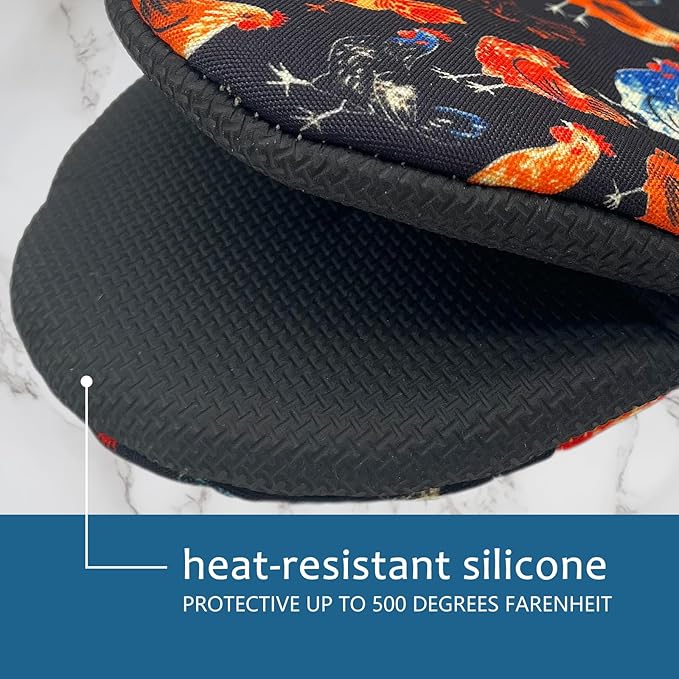 Rooster Mini Silicone Oven Mitts 2-Pack Set, Heat Slip Resistant Kitchen Gloves, Soft Short Oven Mittens for Safe Cooking Baking Grilling