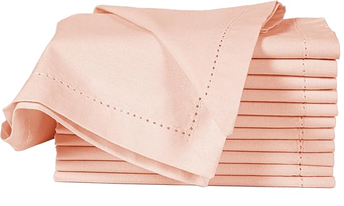 Cotton Cloth Napkins Set of 12, 18x18 Cotton Napkin Cloth Washable, Soft, Reusable Napkins for Wedding, Parties, Christmas, Thanksgiving, Everyday Use (Petal Peach) - ALPHA Living HOME