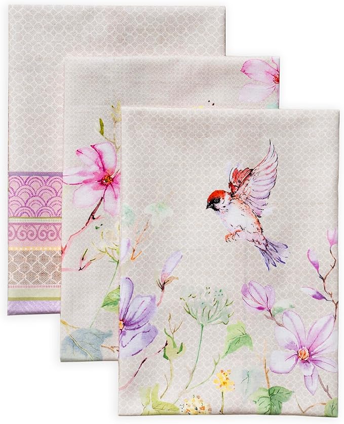 Maison d' Hermine Kitchen Towels Set of 3 100% Cotton 27.50" x 20" Reusable Cloth Tea Dish Towels Absorbent with Hanging Loop for Kitchen Gifts for Mothers Day Spring/Summer (Magnolia Mornings)