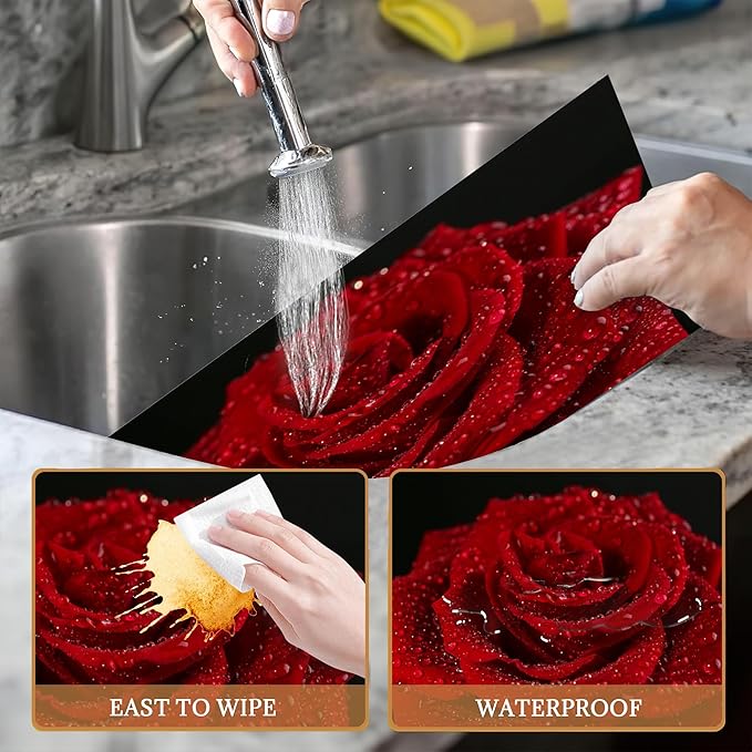 Red Rose Flower Placemats Set of 6 Place Mats for Kitchen Table Washable Farmhouse Linen Table Mats Dining Decoration 12x18 Inch
