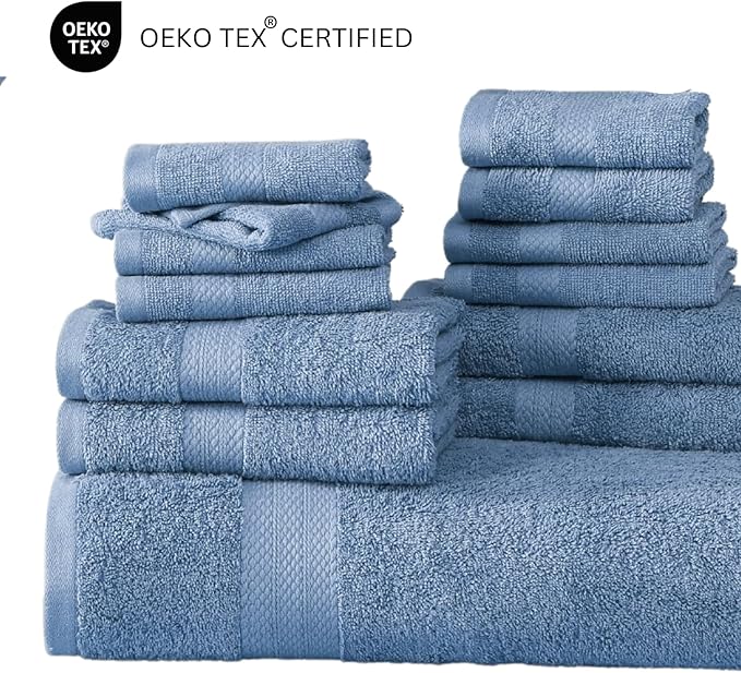LANE LINEN 100% Cotton Bath Towels 6 Piece Set - Super Soft, Quick Dry & Absorbent - 2 Bath, 2 Washcloths, 2 Hand Towels for Bathroom - Hotel Quality, Minimal Lint after 3 Washes - Cerulean Blue