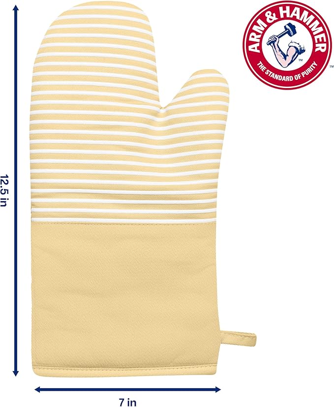 Arm & Hammer Striped Oven Mitts, Heat Resistant, Non-Slip Silicone Grip, 2 Pack, Gold