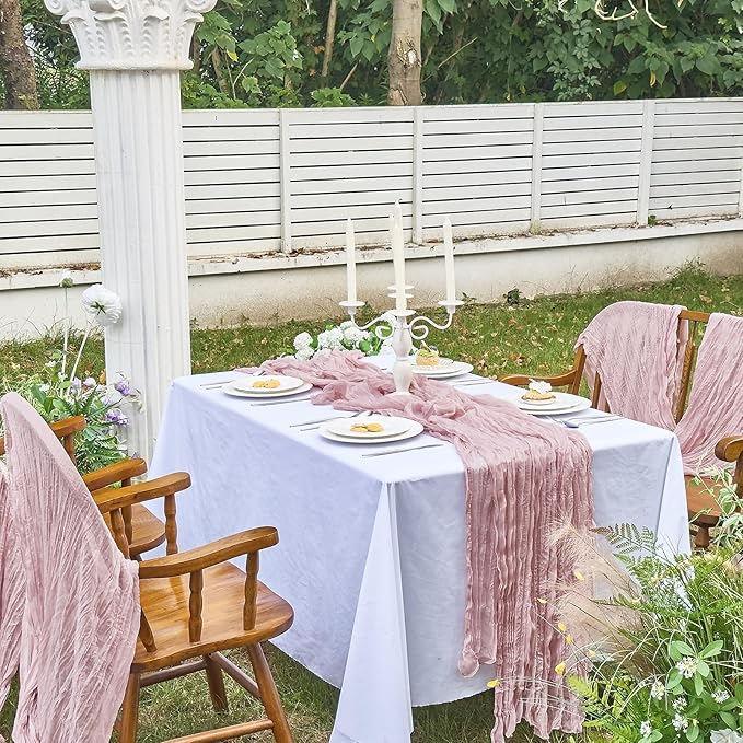 IVAPUPU 1 Pcs Cheesecloth Table Runner - 10ft Dusty Pink Boho Gauze Cheese Cloth Table Runners for Baby Shower Decoration Wedding Party Summer Garden Farmhouse Decor