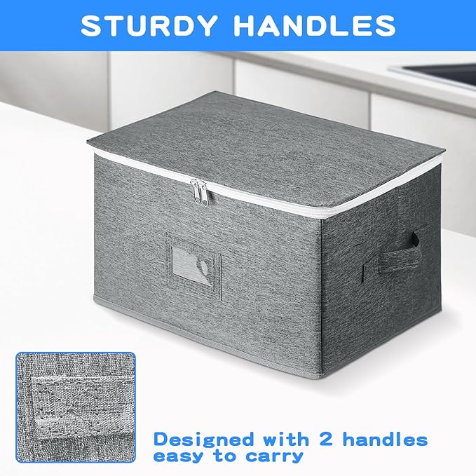Wine Glass Storage Box for 12 Glasses - Stackable Stemware Organizer with Removable Dividers, Heavy-Duty Zippered Case & Handles | Dustproof Moving Box for Crystal, Champagne Flutes (Grey,)