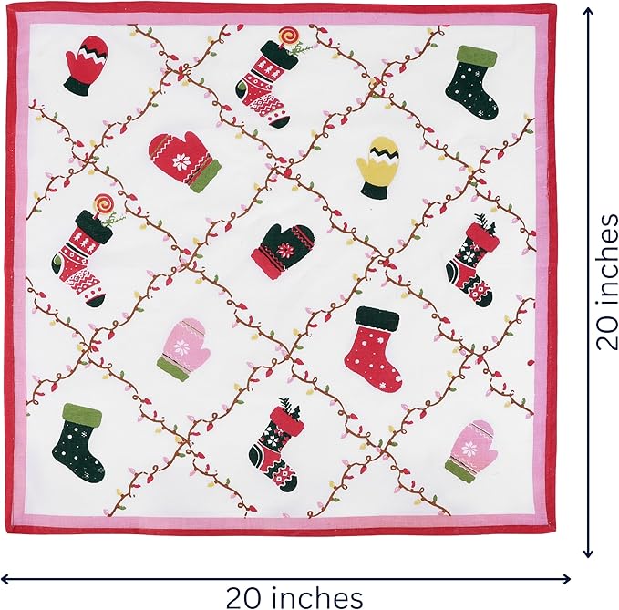 FINGERCRAFT Cloth Napkins, Set of 12 Cotton Linen Blend Printed Dinner Napkins Cloth Mitered Corner Perfect for Parties Dinners Christmas 20x20 Sugarplum