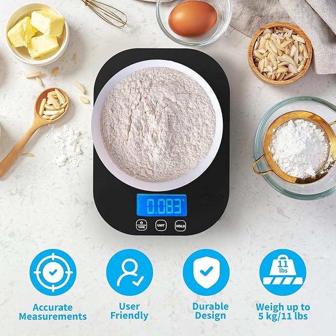 Smart Weigh Black Digital Kitchen Scale for Cooking, Weight Loss, Calorie Tracking, Baking, Food Portion Control, and Meal Prep - Accurate Measurements in Grams and Ounces