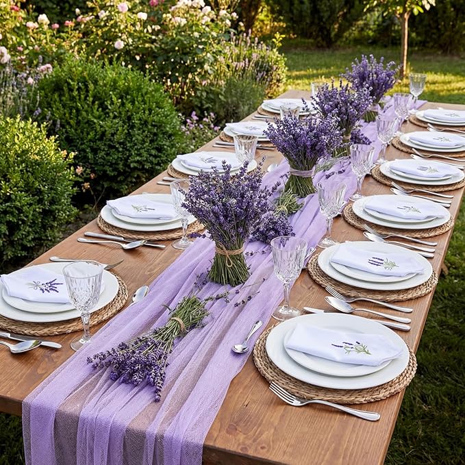 HunnmingRe 12 Pcs Spring Floral Cloth Napkins 100% Cotton Lavender Dinner Tea Party Napkins Embroidered Hand Towel Country French Reusable Washable for Dinner Kitchen Weddings Cocktail Party 17x17inch